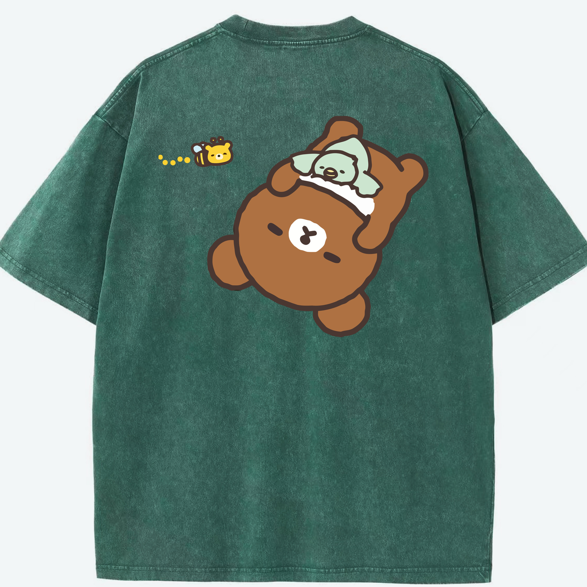 （画像用） リラックマ リラックマ キイロイトリ Rilakkuma Korilakkuma Kiiroitori 綿100% ヴィンテージ風 半袖Tシャツ（背面プリント）